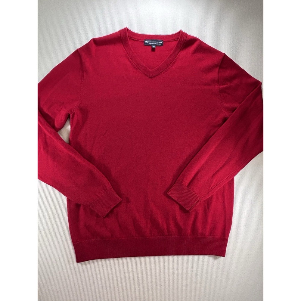 Hart Shaffner Marx Mens Long Sleeve Extra Fine Merino Wool V Neck Sweater Red M